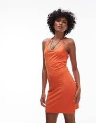 Topshop halter bodycon mini dress in orange. Size: S
