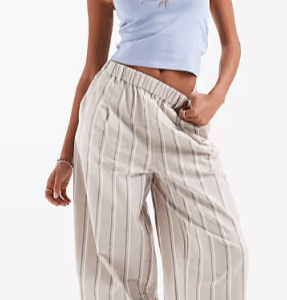 Linen look barrel trousers in neutral stripe, XS