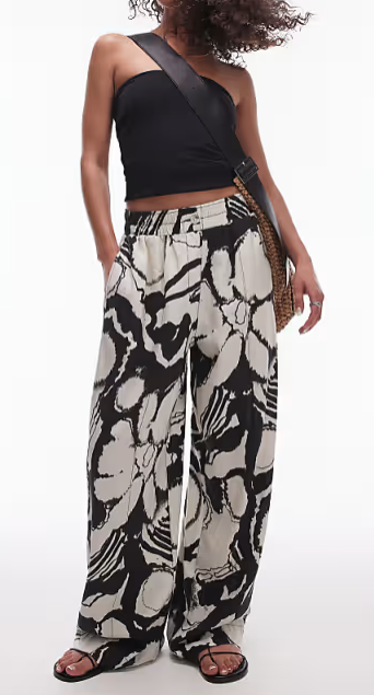 Topshop pull on printed floral linen trouser in mono. Size. UK 10