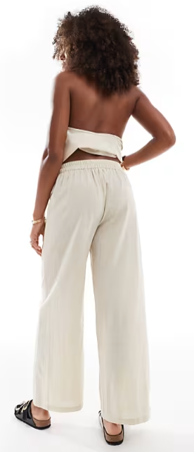 Esmee Exclusive linen look relaxed beach trousers in beige, XS