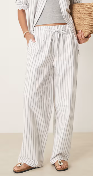 Linen look pull on trousers co-ord in black stripe. XS