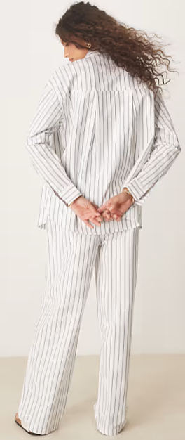 Linen look pull on trousers co-ord in black stripe. XS