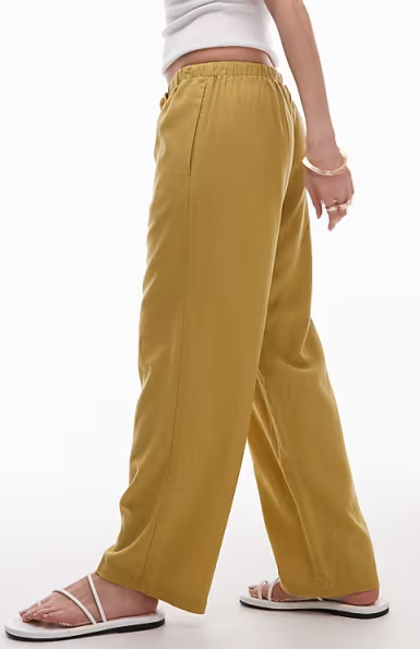 Topshop mid rise linen awkward length trouser in mustard. XS