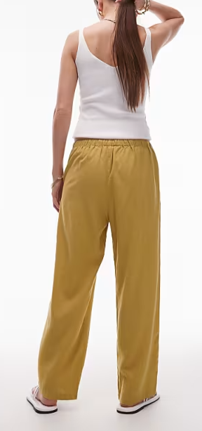 Topshop mid rise linen awkward length trouser in mustard. XS