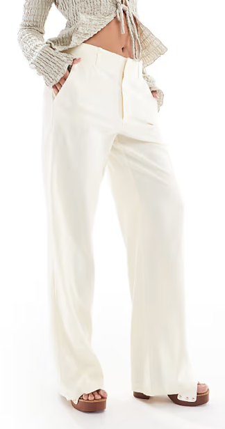 Stradivarius low waist linen look tailored trouser in pale yellow, S