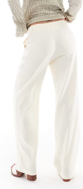 Stradivarius low waist linen look tailored trouser in pale yellow, S