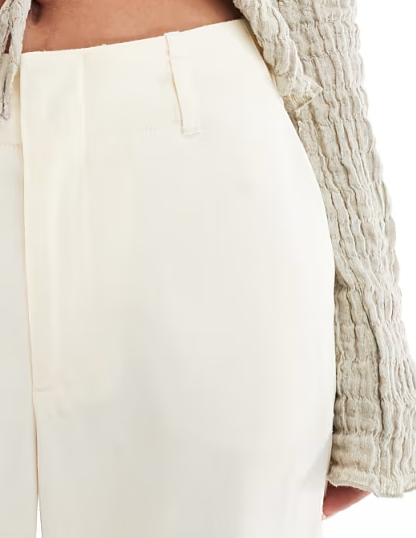 Stradivarius low waist linen look tailored trouser in pale yellow, S
