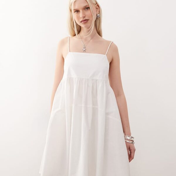 COLLUSION cami mini smock dress in white, Size: UK6