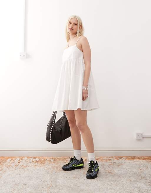 COLLUSION cami mini smock dress in white, Size: UK6