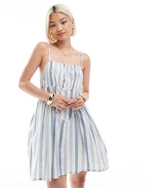 Wednesday's Girl bold stripe mini dress in blue, Size: XS