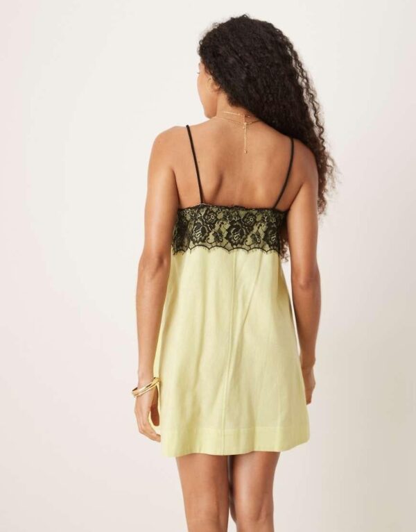 Lace overlay mini cami dress in washed lime, Size: UK8