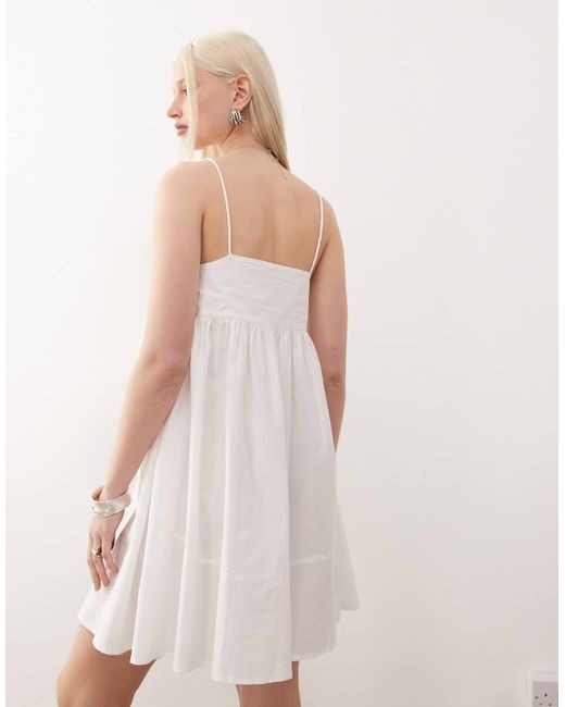 COLLUSION cami mini smock dress in white, Size: UK6